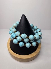 Blue Beaded Vintage WRAP BRACELET Hand Crafted Wrapped Paper Spiral