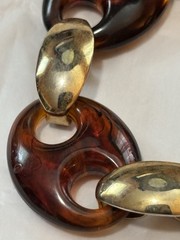 Vintage Napier Chunky Bracelet Brown Resin Link Gold Tone 8.5 Inch Long