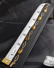 Vintage WRE 1/20 12K GF Tiger Eye Bracelet 1950s Gold Filled 7” Bezel Set Stones