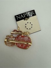Napier Gold Tone Pumpkin Harvest Brooch Pin Amber Orange Rhinestone Fall Autumn