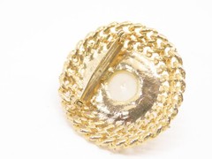 Jewelry Set Cabochon Faux Pearl Brooch Pin Earrings Gold Tone Cable VTG D2200