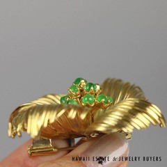 2ctw Emerald Flower Brooch 18K Yellow Gold Hand Fabricated 41.4g