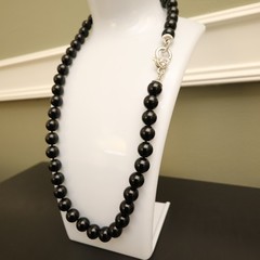 Judith Ripka necklace black onyx sterling silver 925 clasp DMQ signed 20 in