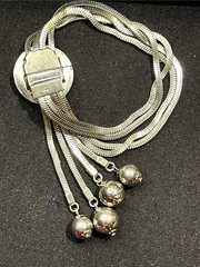 Vintage Slide Bracelet With Ball Dangles , Silver Tone