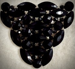 Antique Czech Black Glass Brooch Art Deco French Jet Gothic Mourning Jewelry Pin