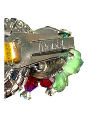 Hobe Molded Glass Flower Earrings Vintage AB Rhinestone Signed Clip-Ons