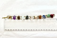 Vtg Semi Precious Stone Bracelet Gold-Tone Panel Links 7” Multicolor Natural Mix