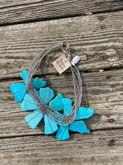 VALERIE SANSON Painting w Stones Turquoise Triple Blossom Freeform NECKLACE
