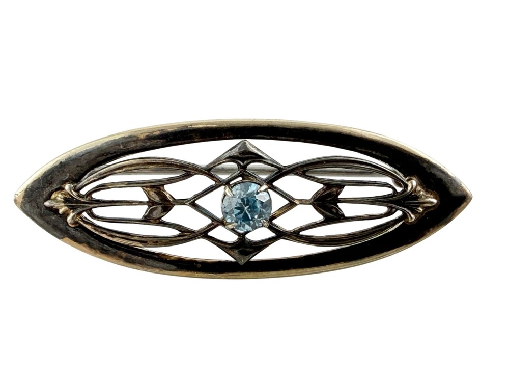 Symmetalic Sterling Silver and 1/20th 14k Gold Blue Topaz Pin Brooch 4g 45mm