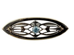Symmetalic Sterling Silver and 1/20th 14k Gold Blue Topaz Pin Brooch 4g 45mm