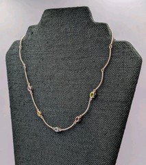 Vtg Sterling Silver Lab Created Gemstones Curved Tube Links 925 Necklace – 17.5″
