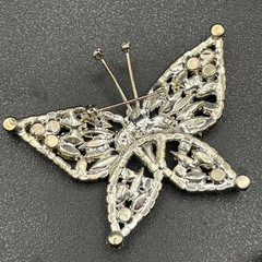 Mid Century Rhinestone Butterfly Brooch Silver Tone Navette Wings