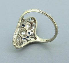 .50 ctw Diamonds European Cut 18k White Gold France Cut Natural Sapphires Ring