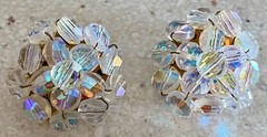 Lot of 5 Vintage Clip On Earrings Gold Silver Tone AB Beaded Enamel Hoop
