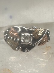 Black Hills Gold ring leaves CZ band size 5.75 sterling silver women girls