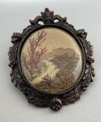 Vintage W. Australia Bark Painting Collage Landscape Copper Color Brooch Pendant