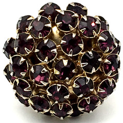 Vintage Purple Rhinestones Round Domed GoldTone Adjustable Ring Size 6.5