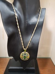 Vintage Hobe Green and Blue Rhinestones Pendant Locket Necklace