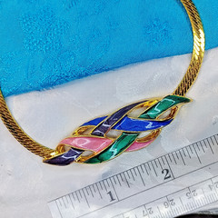 Colorful Necklace Enamel Weave Design Gold Tone Metal Chain – Very Nice Jewelry
