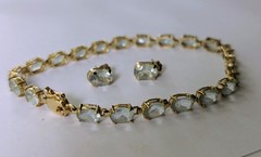 14k Gold Blue Topaz Tennis Bracelet Earrings Set Estate