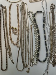 Vintage Costume Jewelry Lot 12 Pairs Earrings & 17 Necklaces Gold & Silver Tone