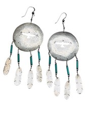 Vintage Sterling Silver Navajo Thunderbird Dream Catcher Earrings