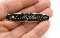 STERLING Silver Victorian Mourning Brooch ‘Mother’ Black Enameling