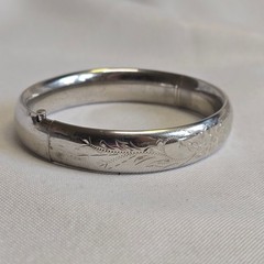 Vtg Sterling Silver H.F.B Bangle 15.97g Fine Jewelry 7″ Etched Floral Design