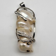 Stunning Baroque Pearl White gold plated Pendant Modernist whimsical bold