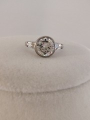 Sterling Silver Bezel Set Round CZ Tapered Baguette Solitaire Ring Size 8.75 925