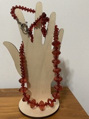 Red Faceted Glass Graduated Necklace, Rondelle &Bicon Beads, Circle Closure.30”