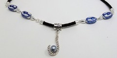 Vintage Japanese Sandpiper Porcelain Handcrafted Blue Akoya Pearl Necklace OOAK