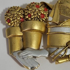 Vtg Danecraft Brooch Pin Gardening Tools Gardner Flower Pots Watering Can Estate