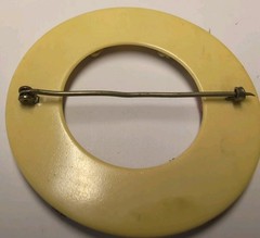 Vintage 1930s Celluloid Floral Circle Brooch Hand Painted Roses C-Clasp