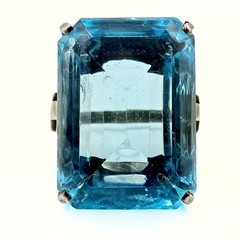 Vintage Retro Marked Rectangular Cut Blue Glass Sterling Silver Ring Sz 5.75