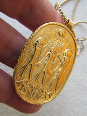 Vtg D’Orlan Bijoux Goldtone Eqyptian Revival Necklace Cartouche Hieroglyphics