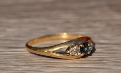 Vintage Style 14K Yellow Gold Finish Ring Lab Created Diamond & Blue Sapphire