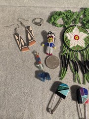 11 Pcs Vintage Native American Southwestern Lot. Blanket Pins! Beadwork Necklace
