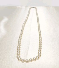 Vintage Glass Faux Pearl Necklace Signed G. Silver Clasp – 6mm Beads, 36″ L
