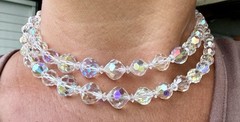 Vintage Coro Aurora Borealis Faceted Graduated Crystal Choker 2 Strand Necklace