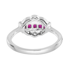 14K White Gold Finish French Cut Ruby Lab Created Diamond Art Deco Style Ring