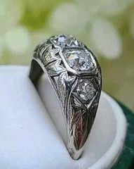 Art Deco Round Lab Created Diamond 14K White Gold FN Filigree Engagement Ring