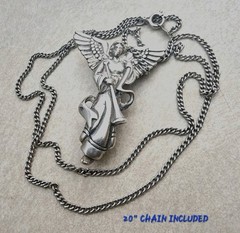 VINTAGE 925 STERLING SILV ANGEL(Gabriel) Pin/Brooch/Pendant, & Chain (NECKLACE)