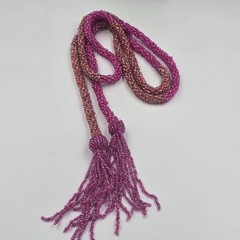 Vintage Sautier Necklace Flapper Style Lariat Pink Orange Beaded Tassel 54”