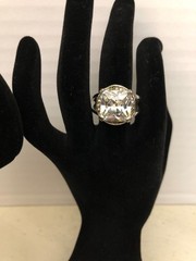 Vintage Large Art Deco Style CZ Silver Tone Cocktail Statement Ring Size 8.25