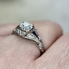 Art Deco Old European Cut Diamond Sapphire Engagement Ring