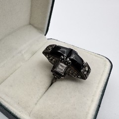 Vintage Art Deco Sterling Silver Marcasite Black Onyx Ring Size 5.25 READ