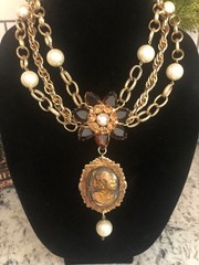 Vintage Juliana Rhinestone & Cameo Statement Necklace-Repurposed & One of a Kind