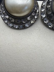 745 Vintage Channel Set Clear Rhinestones With Faux Pearl Clip On Earrings