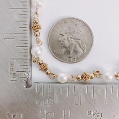 Vintage Signed Revlon Gold Tone Ball & Faux Pearl Station Necklace 1980s 1990s